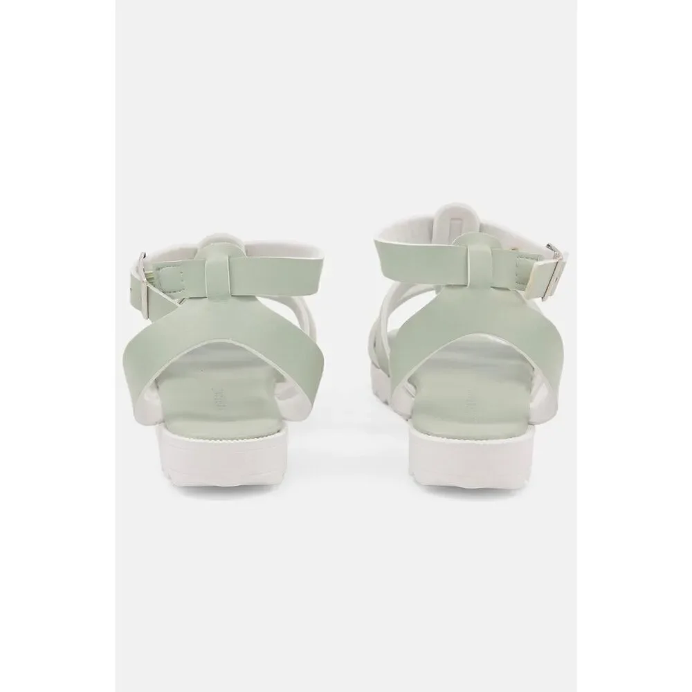 NEW Lucky Brand Kids Girl Adjustable Buckle Sandals, Sage/White - Size 3Youth